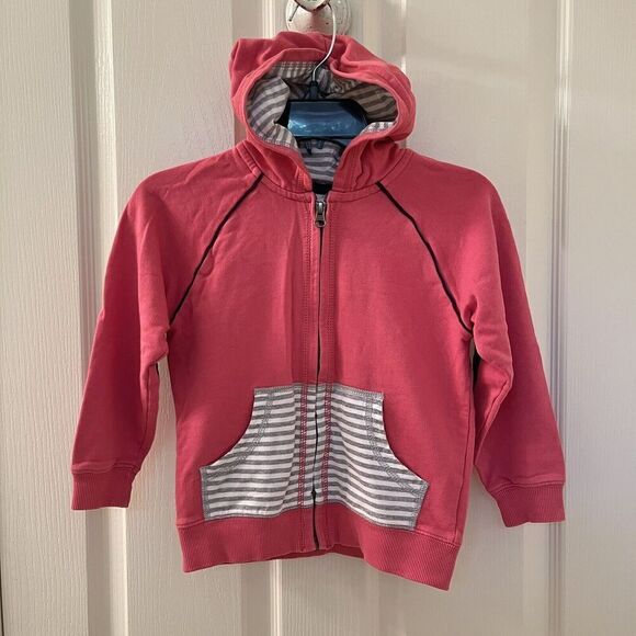 Hanna Andersson Pink Zip Hoodie Elbow Patches Piping Cotton Girls Size 110 US 5 - Picture 1 of 12